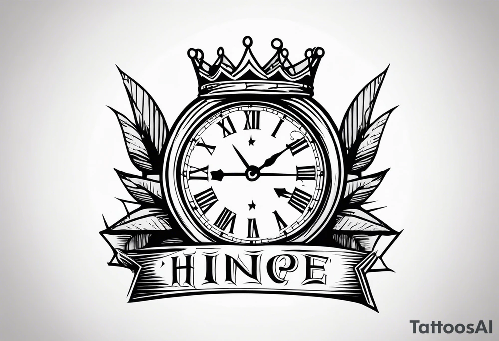 Broken clock with king crown lettering HOPE tattoo idea