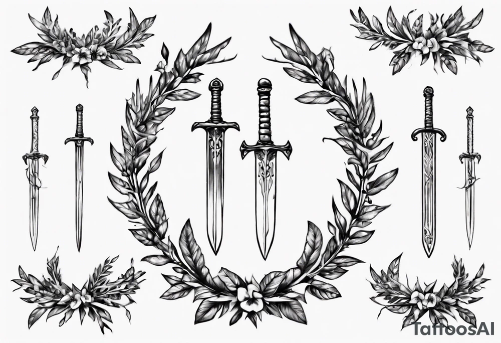 A sword AND 13 in the middle of a laurel leaf wreath tattoo idea