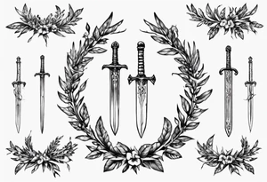 A sword AND 13 in the middle of a laurel leaf wreath tattoo idea