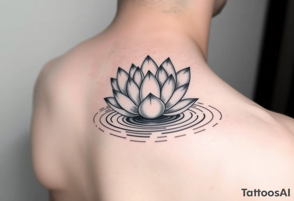 serene lotus flower emerging from sacred waters with ripples tattoo idea