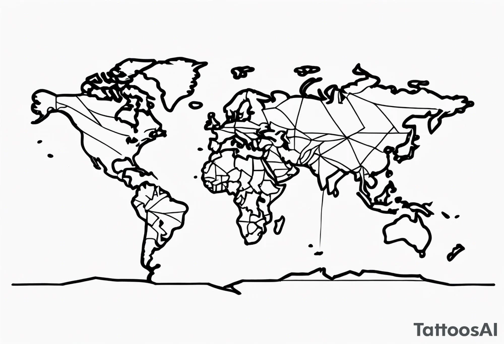 world drawn single line tattoo idea