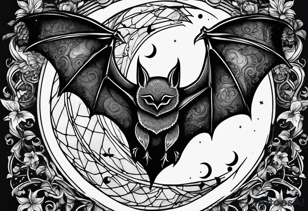 Moon and bats tattoo tattoo idea