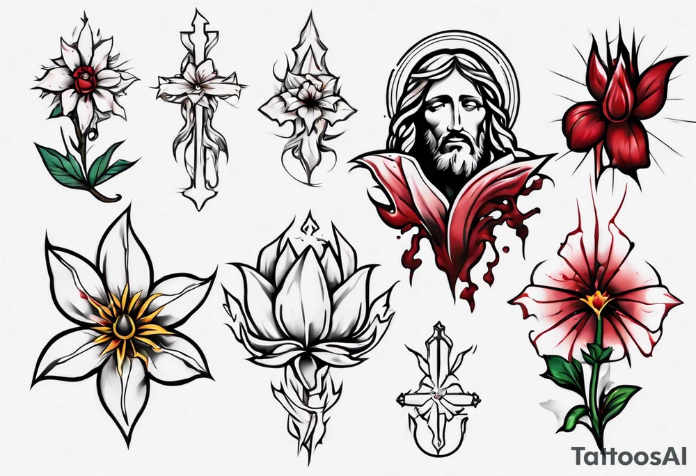 Jesus, bleeding flower tattoo idea