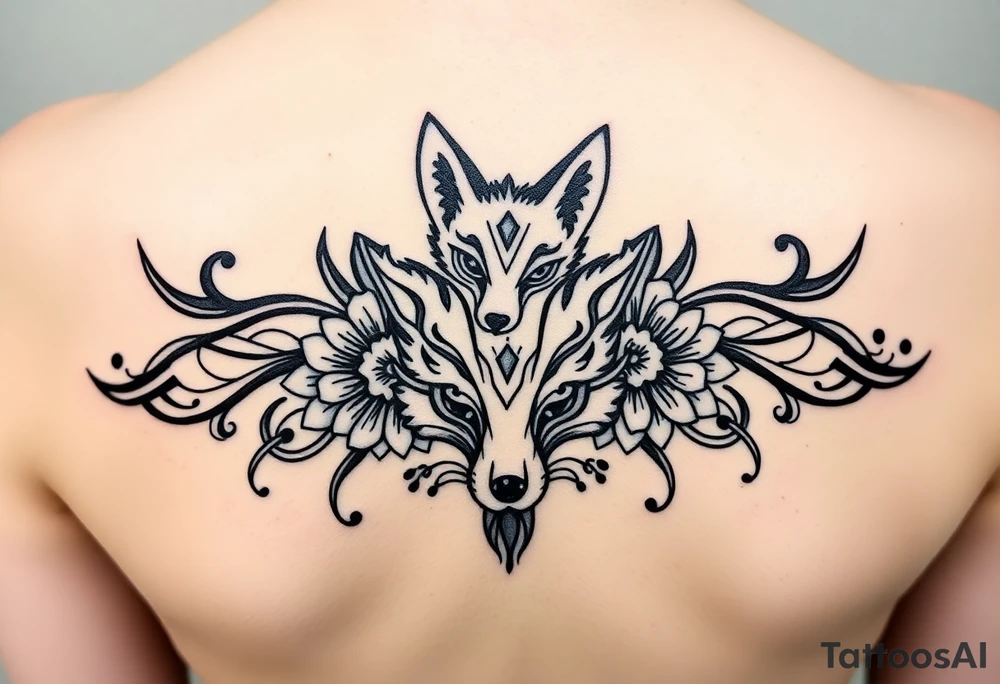 draw a fox with flowers tattoo idea