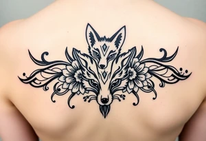 draw a fox with flowers tattoo idea