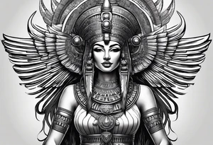 Powerful majestic full body from head to toe tattoo design of ancient Egyptian goddess sehkmet tattoo idea