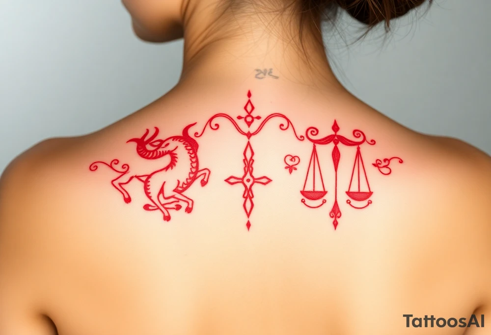 Tattoo that combines the star sign Taurus and Libra ,in red tattoo idea