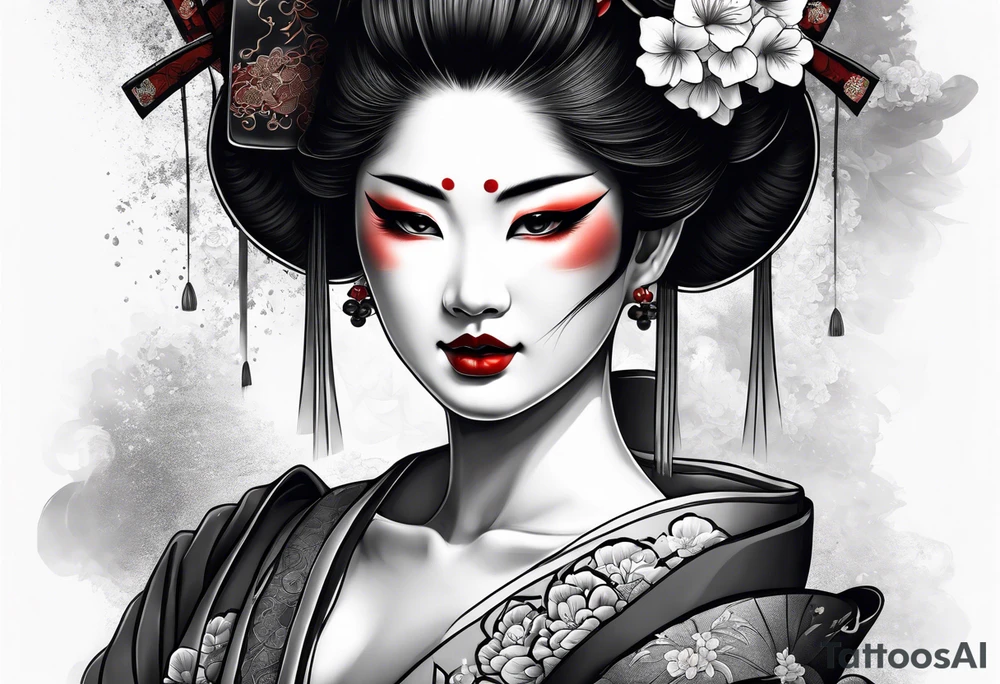 geisha pulling off hannya mask tattoo idea