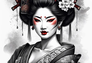 geisha pulling off hannya mask tattoo idea