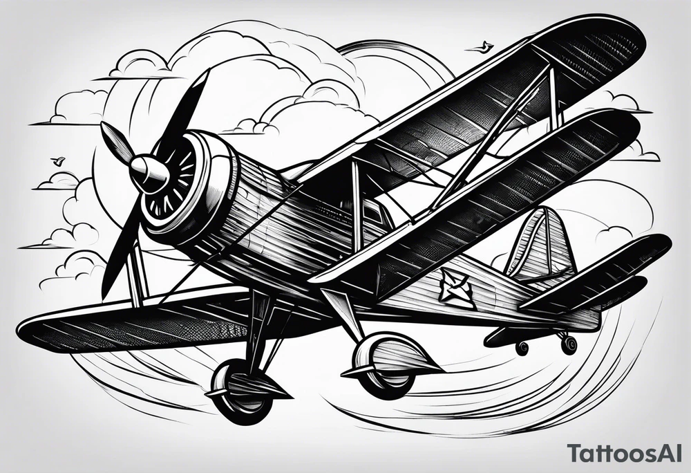 sketch of adventure plane in perspective from the bottom tattoo idea