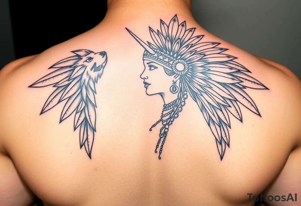 Goddess warrior sexy woman with dingo headdress on tattoo idea