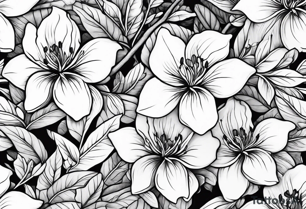 5-petal azaleas along a long branch tattoo idea