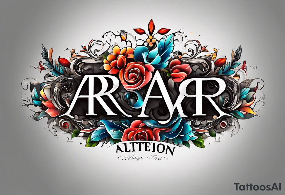 The letters AR together with the words always ready going down the side of the letters tattoo idea