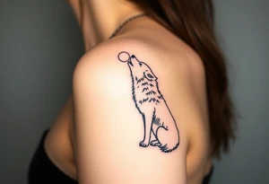lone wolf howling at full moon with northern lights backdrop tattoo idea