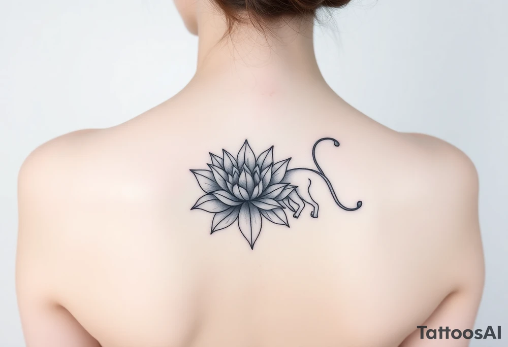 Simple lioness with lotus flower tattoo idea