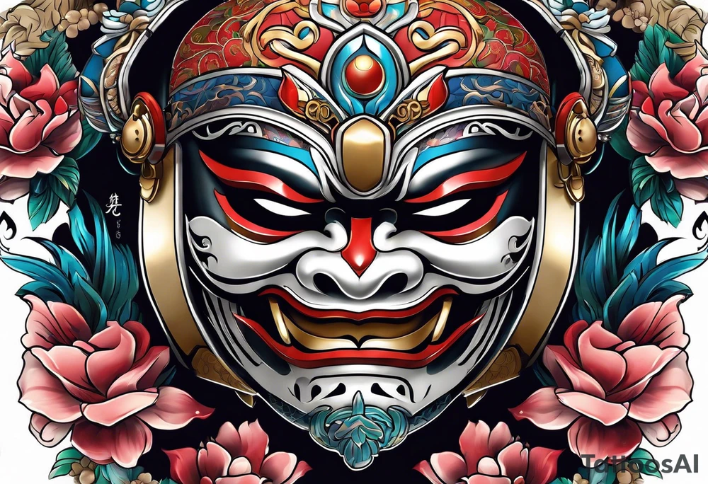 a Japanese style mask or helmet with samarui tattoo idea