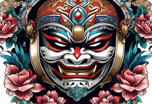 a Japanese style mask or helmet with samarui tattoo idea