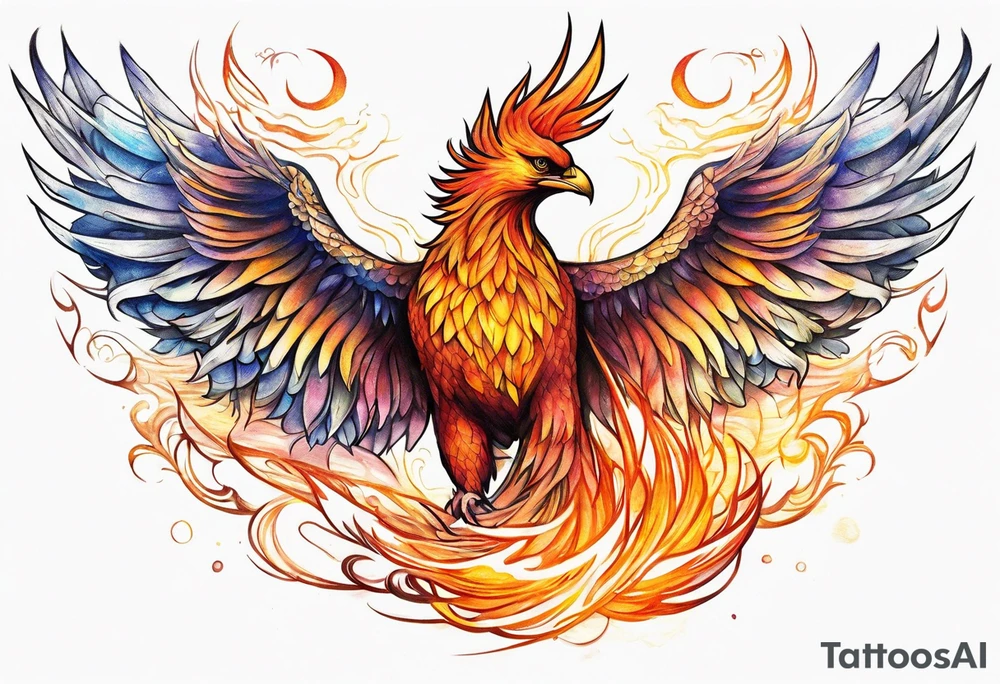 ethereal rising phoenix tattoo idea