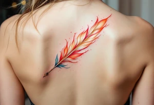 A golden arrow with a phoenix feather red and gold tail tattoo idea