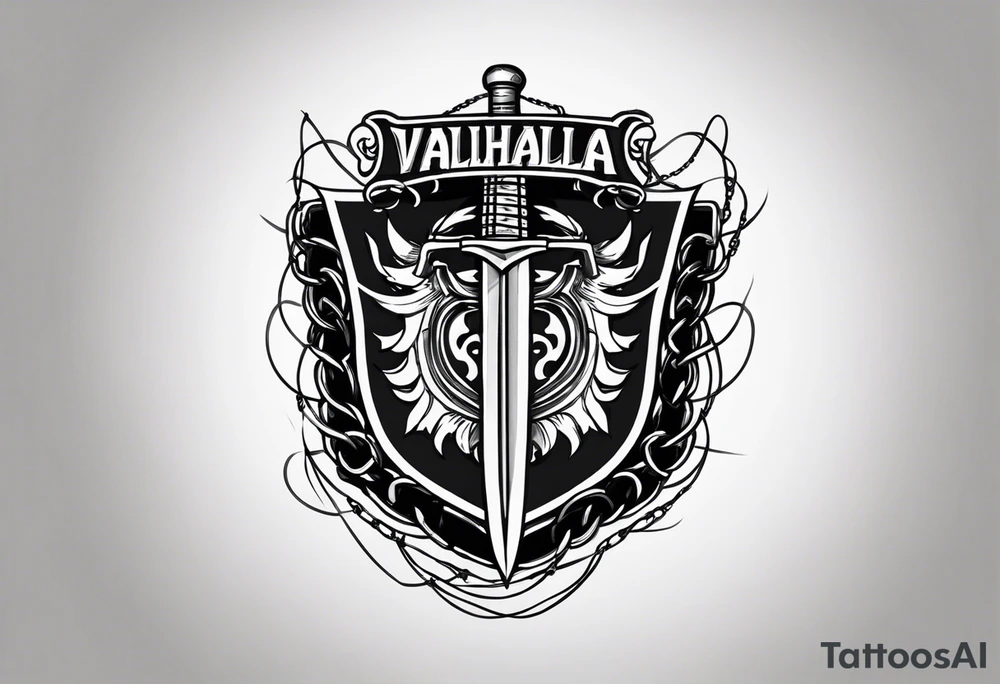 Valhalla sword shield barb wire chain tattoo idea