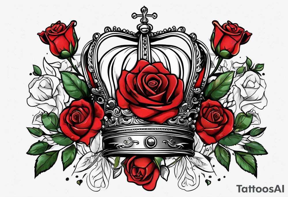 the red rose queen's golden crown with a heart tattoo idea