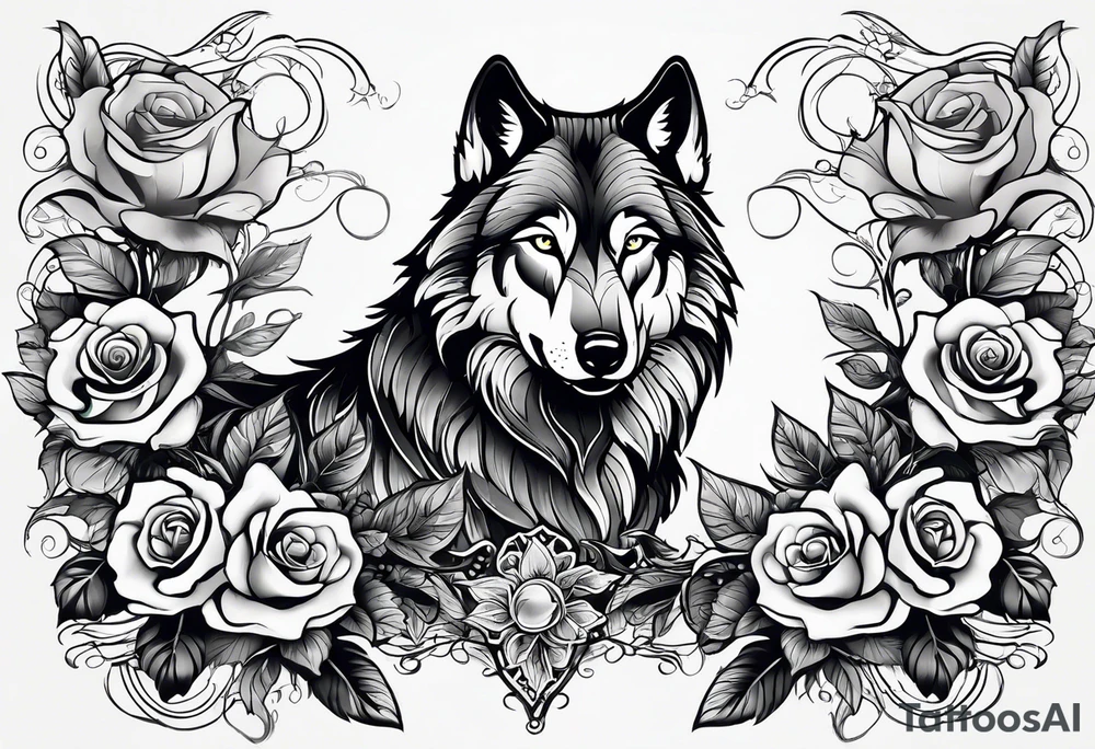 Combining the image of a wolf with roses or other floral elements, blending themes of nature and beauty with the wildness of the wolf. tattoo idea