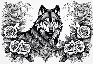 Combining the image of a wolf with roses or other floral elements, blending themes of nature and beauty with the wildness of the wolf. tattoo idea