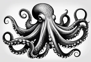 A detailed, lifelike portrayal of an octopus, focusing on its textured skin and sprawling tentacles. This design could emphasize the natural beauty and complexity of the creature. tattoo idea