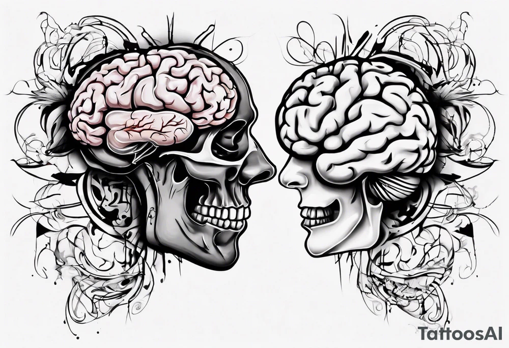 Half a human heart and half a human brain side by side tattoo idea