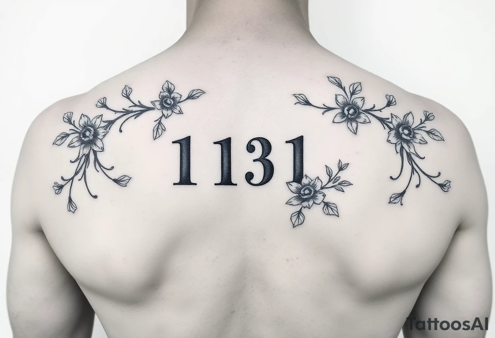 Roman numerals and flowering vines tattoo idea