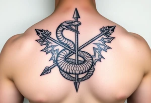 snake with bow and arrow with dragon around chest tattoo idea