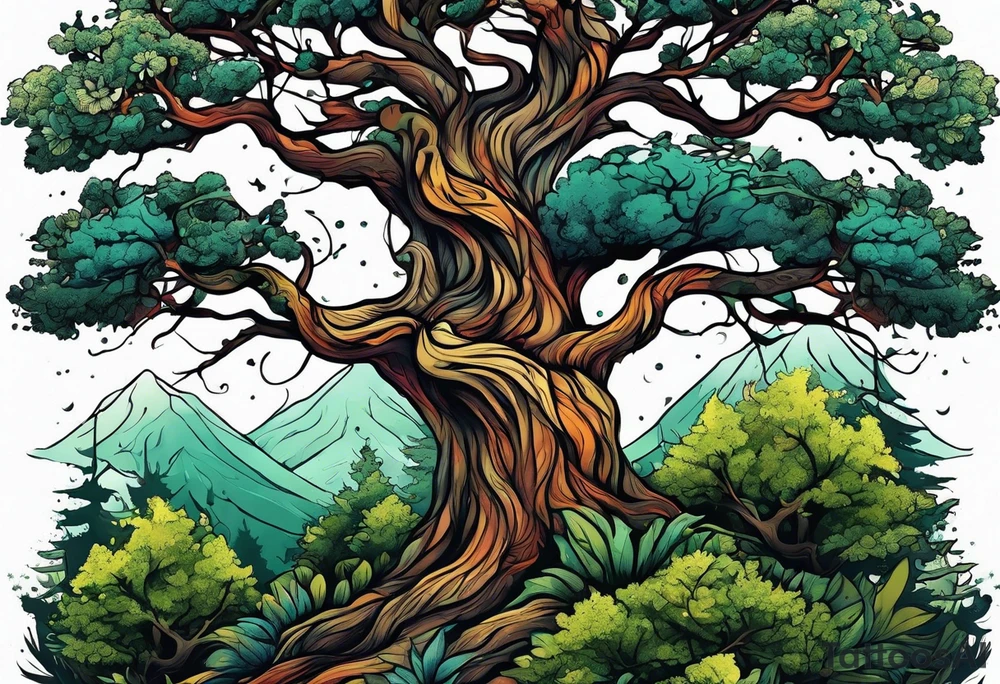 tree in forest tattoo idea