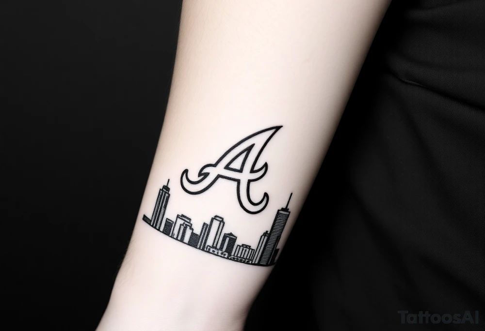 Atlanta city skyline with the Atlanta Braves “A” letter logo tattoo idea