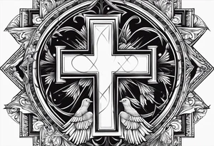 A Cross with doves in the rays of sun with 08/21/2024 in Roman numeral tattoo idea