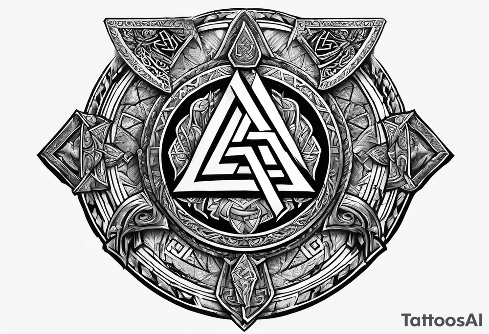 Valhalla  round 
shield axe sword valknut tattoo idea