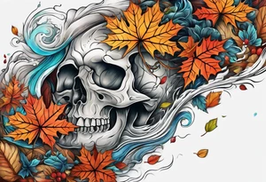 knee tattoo in fall colors with bluw water flow tattoo idea