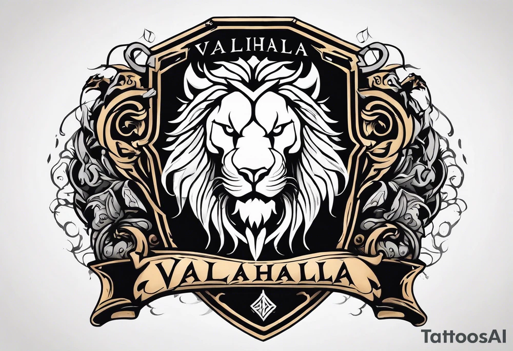 Valhalla sword shield dragon lion tattoo idea