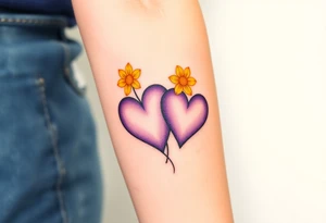 simple with Purple Hearts with yellow daisy. tattoo idea