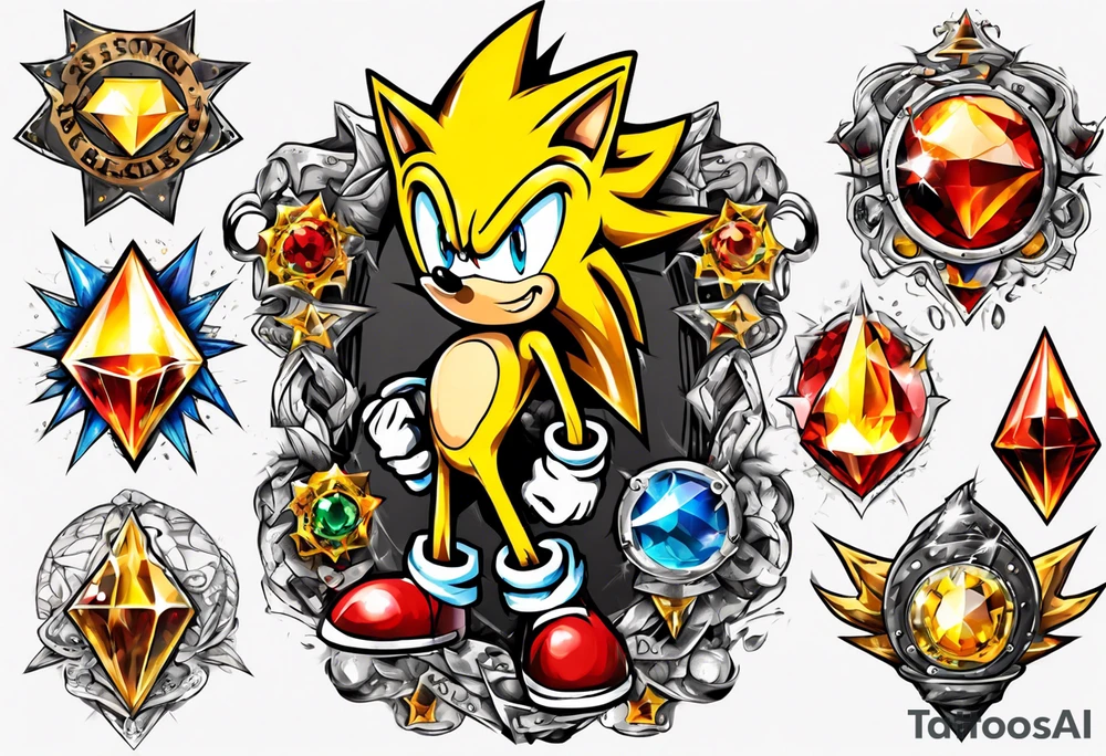 super sonic with chaos emeralds tattoo idea