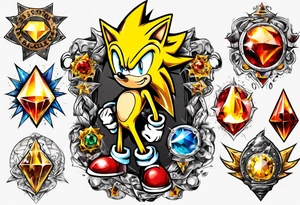 super sonic with chaos emeralds tattoo idea