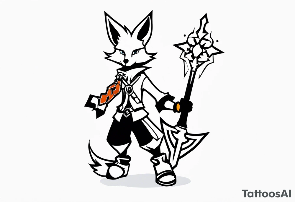 Renard sur un fond boussole. Il faut une clé ( style keyblade dans kingdom hearts. Tatouage sur l'avant bras tattoo idea