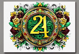 Number 24 with colors green, yellow, maroon and black tattoo idea