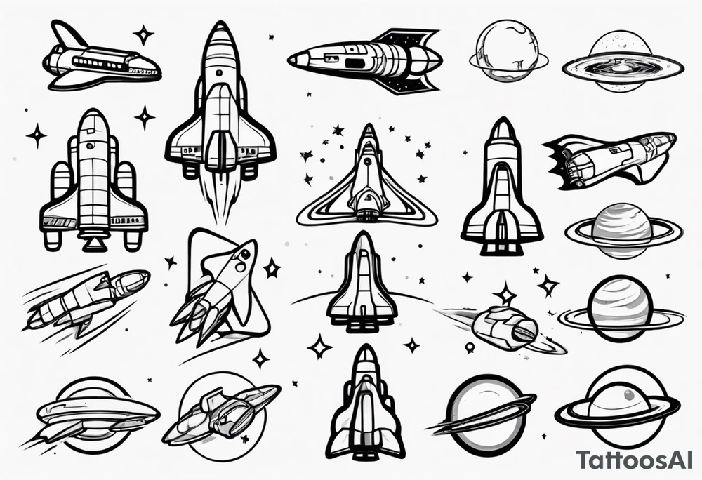 Super simple cartoon space shuttle tattoo idea