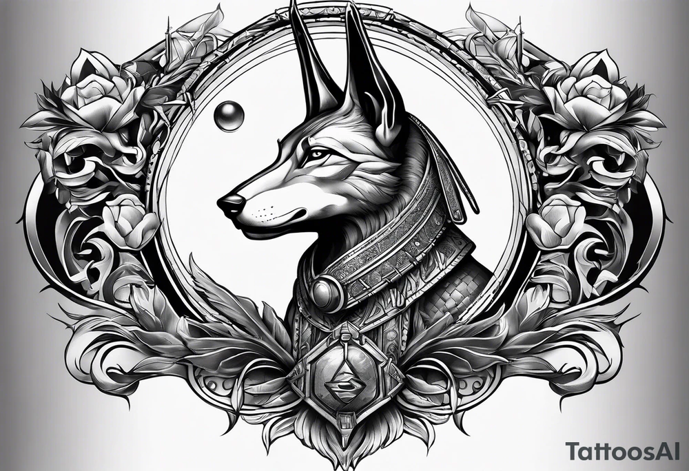 The war between Anubis and ra tattoo sleeve design
Building and people tattoo idea
