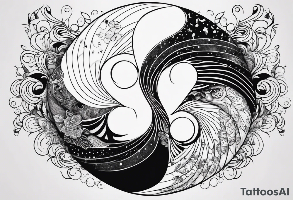 Lo Ying yang formato da carpe in uno sfondo che rappresenta luniverso tattoo idea