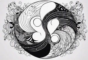 Lo Ying yang formato da carpe in uno sfondo che rappresenta luniverso tattoo idea