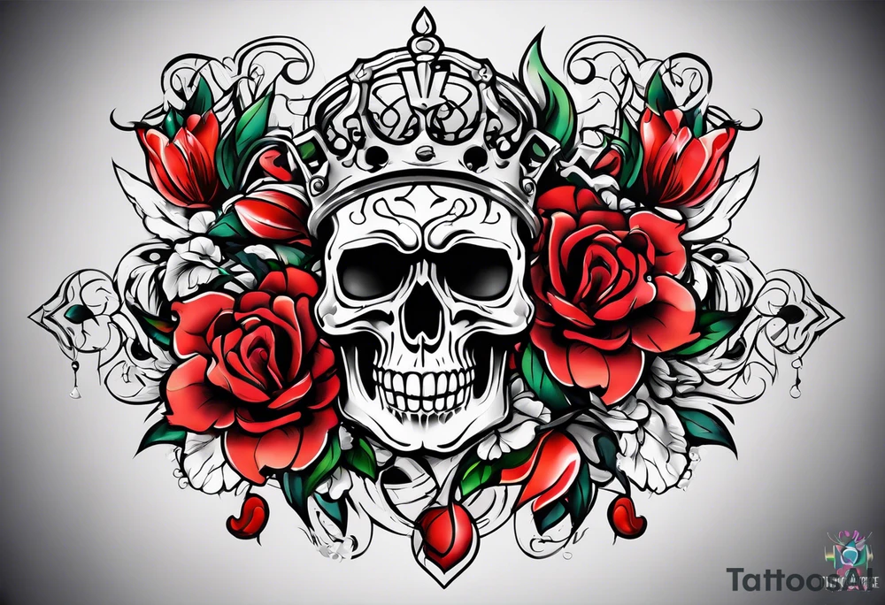 neck tattoo stencil about pain and struggle in new school or polka trash style with flowers and/or skulls tattoo idea