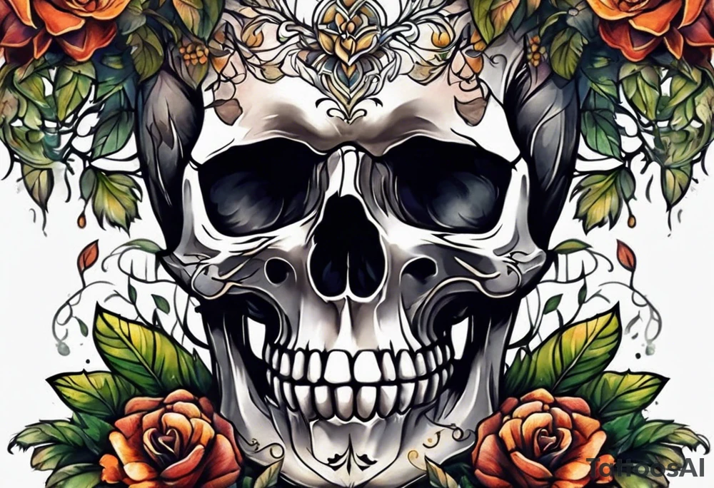 Skulls buried beneath tree of life tattoo idea