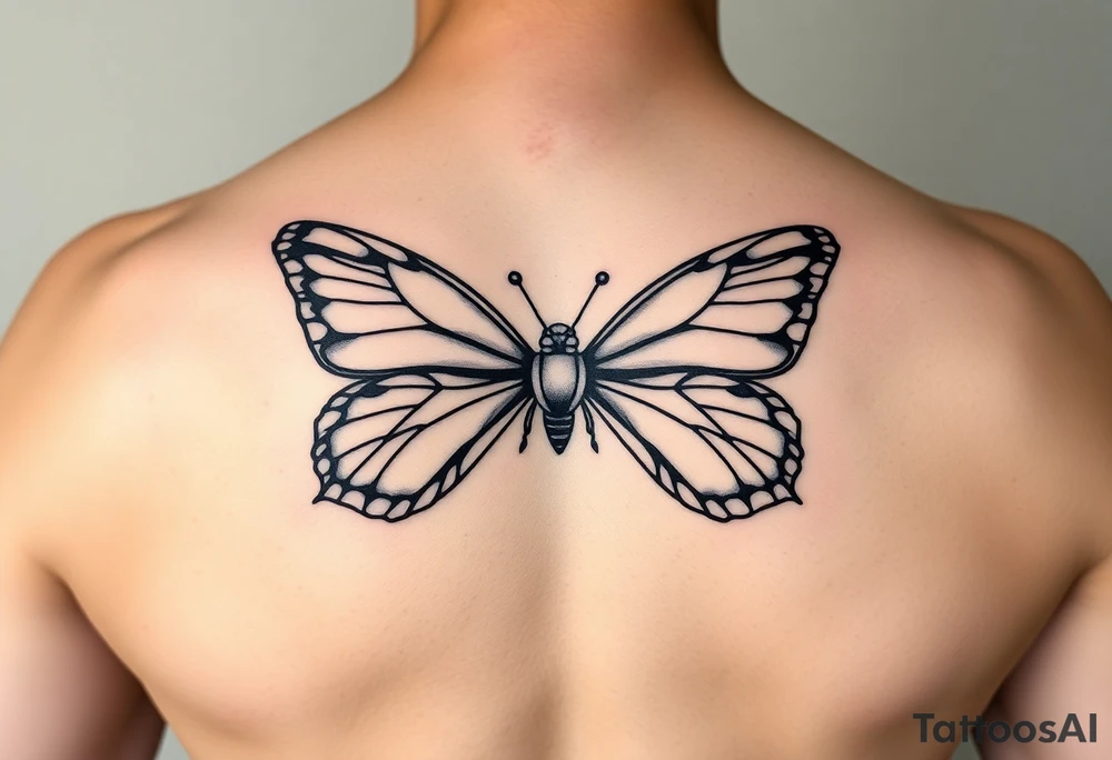A bow tie with a butterfly as the outline tattoo idea