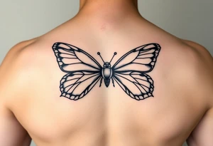A bow tie with a butterfly as the outline tattoo idea